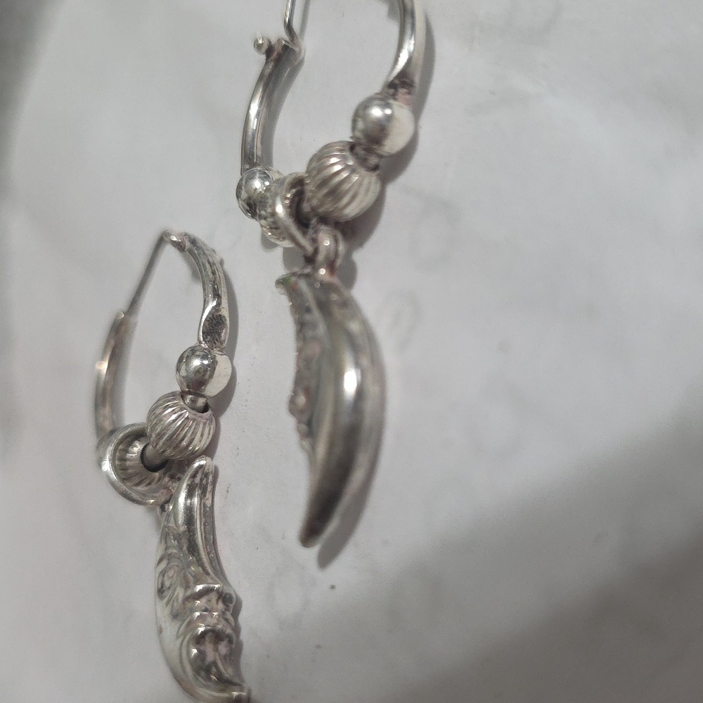 Vintage 925 Moon Hoop Earrings - Picture 4 of 7
